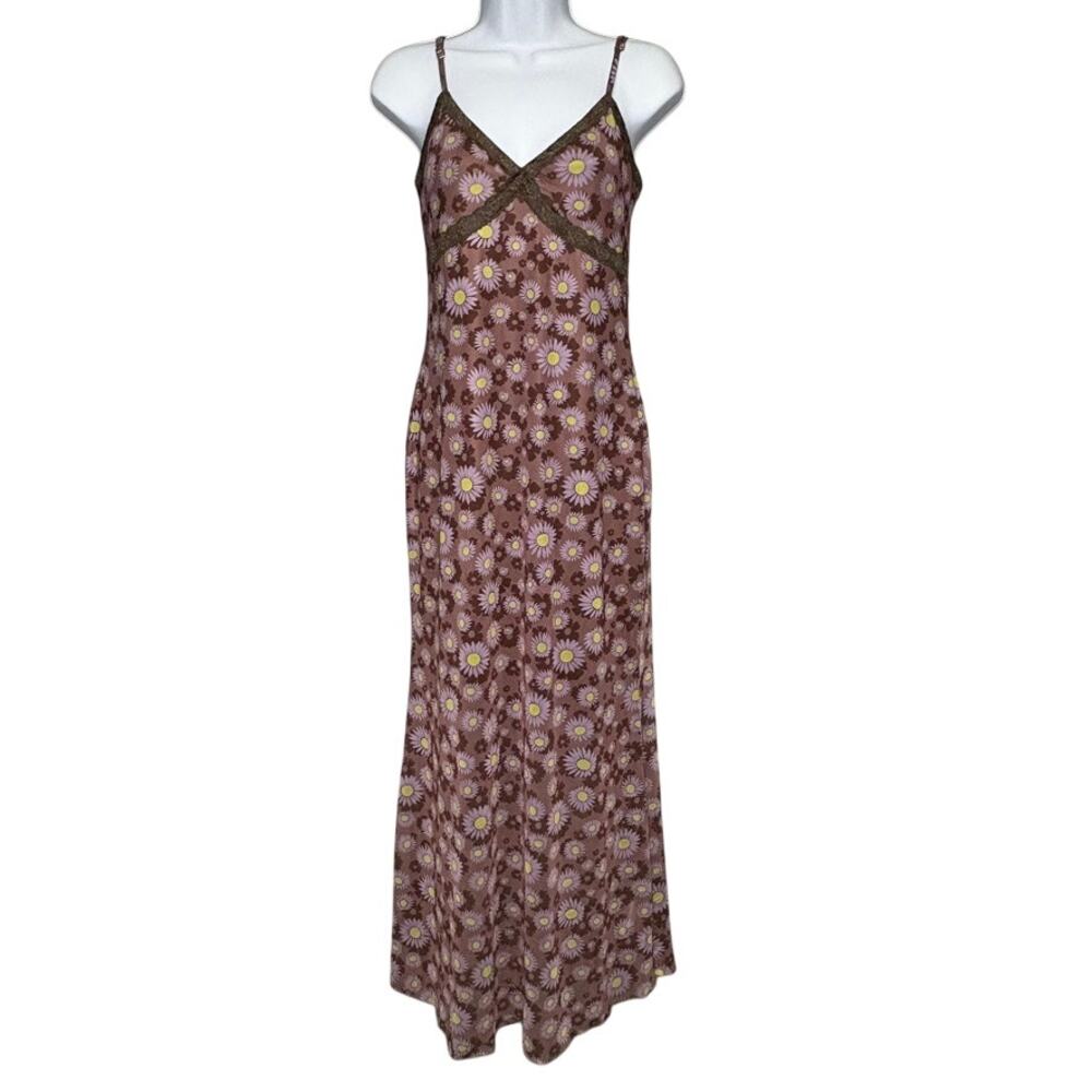 90s Y2K Fairy Whimsigoth Pheobe Floral‎ Lace Mesh Maxi Slip Dress Womens Sz L